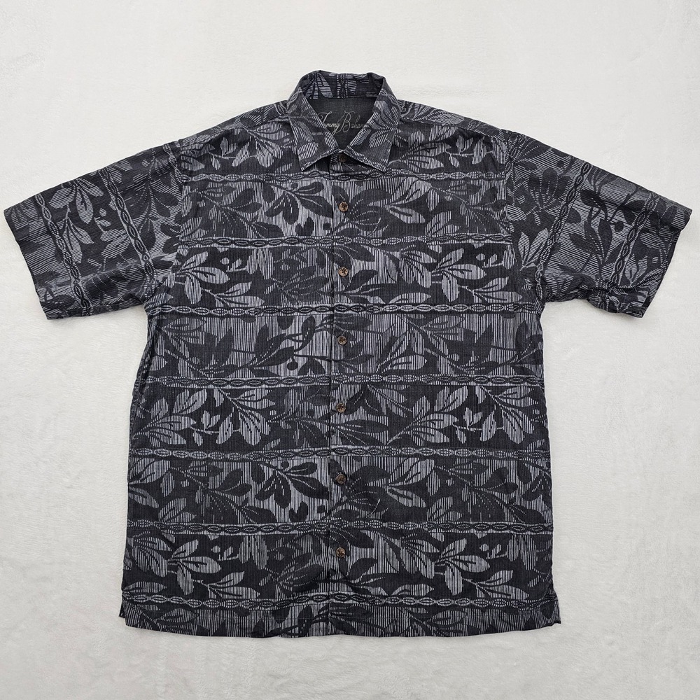 Tommy Bahama Shirt Mens M Gray Black Silk Floral Jacquard Aloha Resort Luxury - Picture 2 of 9